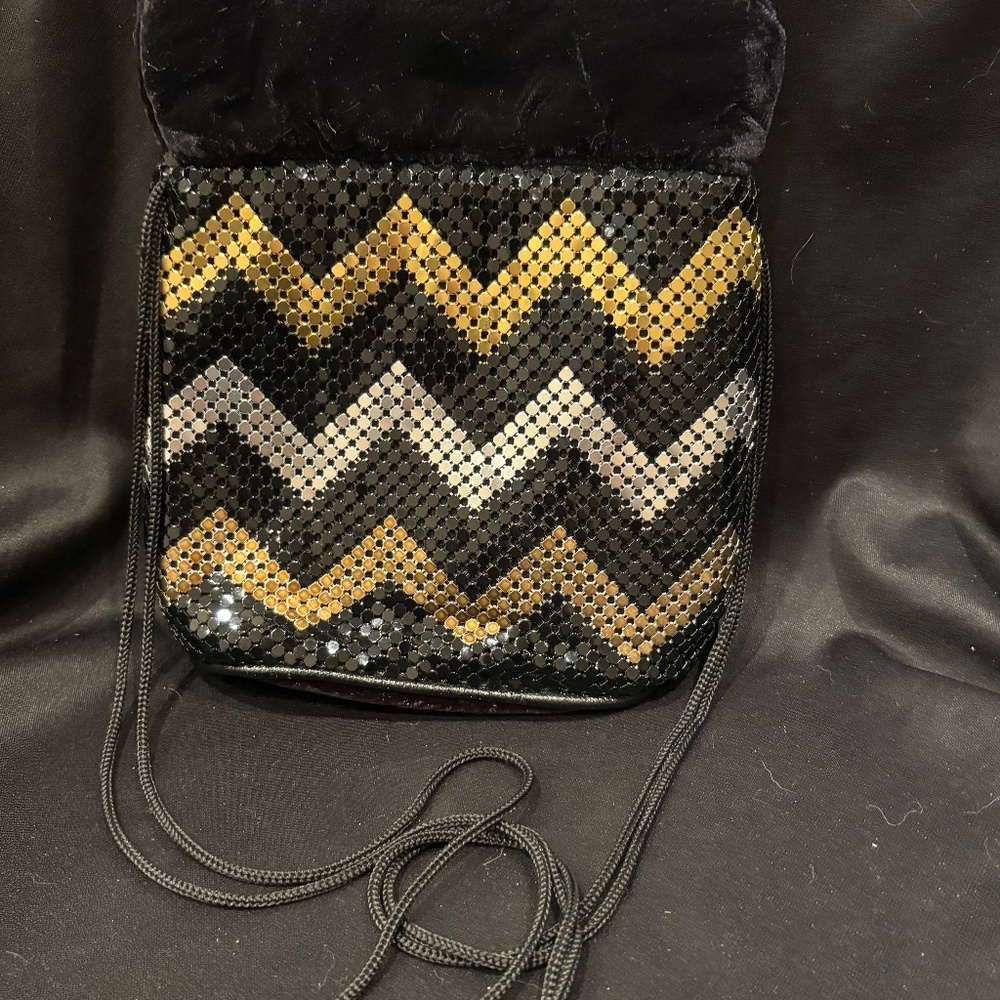 DLS International Vintage Metallic Mesh Mixed Metal Chevron Pouch Purse